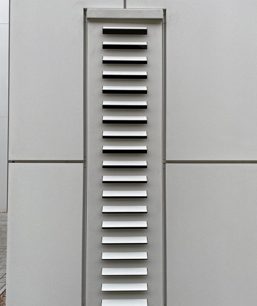 Modern building abstract vertical louvered design close-up